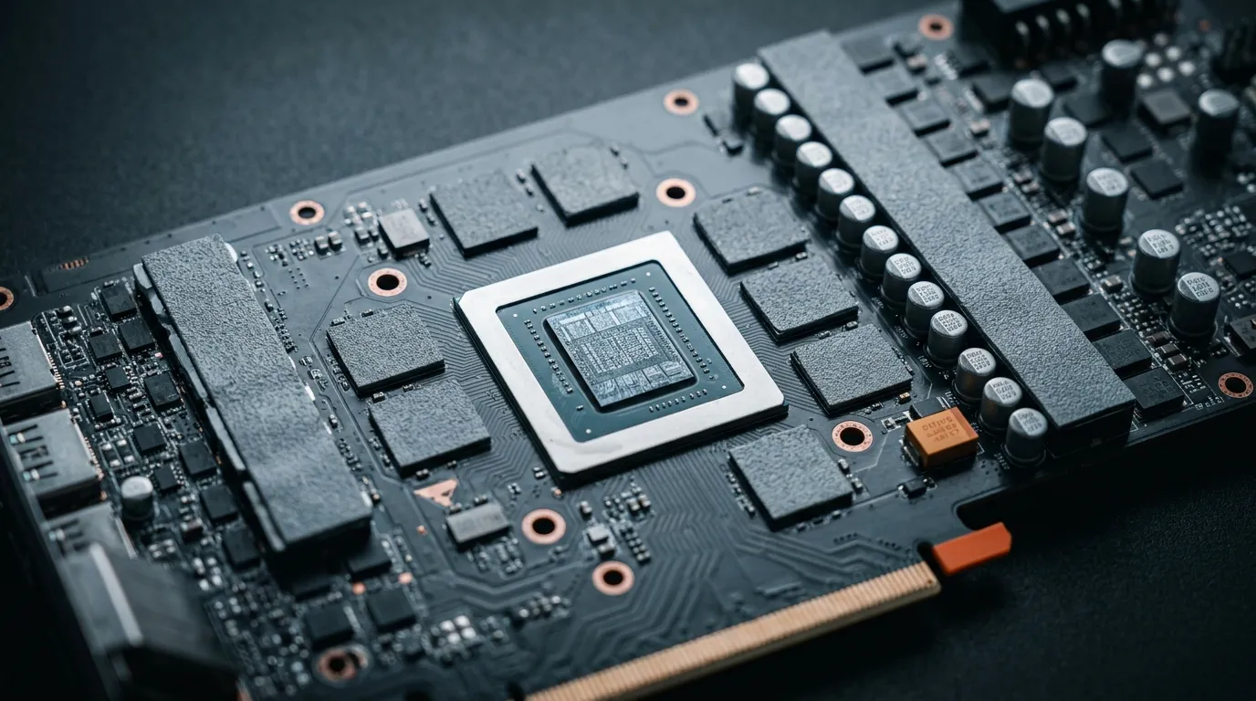 GPU board thermal pad locations: core, VRAM, and VRM regions marked on a graphics card PCB with silicone pads seated over memory modules