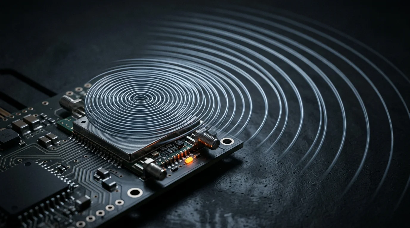 Radio-frequency wavefronts spreading away from a component on a printed circuit board