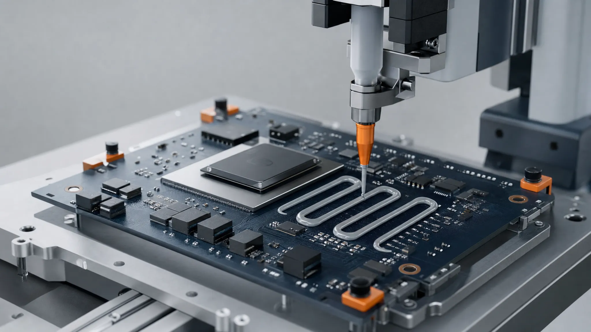 Automated dispensing of a one-part thermal gel gap filler in a bead pattern onto a populated printed circuit board