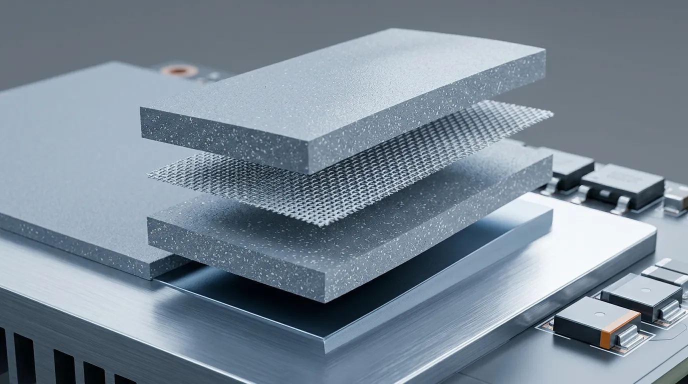 Woven fiberglass cloth bonded between two layers of ceramic-filled silicone forms the three-layer structure of a sil-pad type electrical insulator